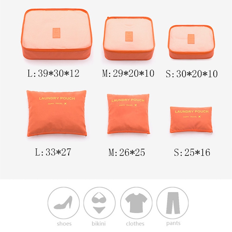 6PCS/Set PackingTravel Organizers Travel Accessories Cloth Travel Mesh Bag Luggage Organizer Packing Cube Organizer Pouch
