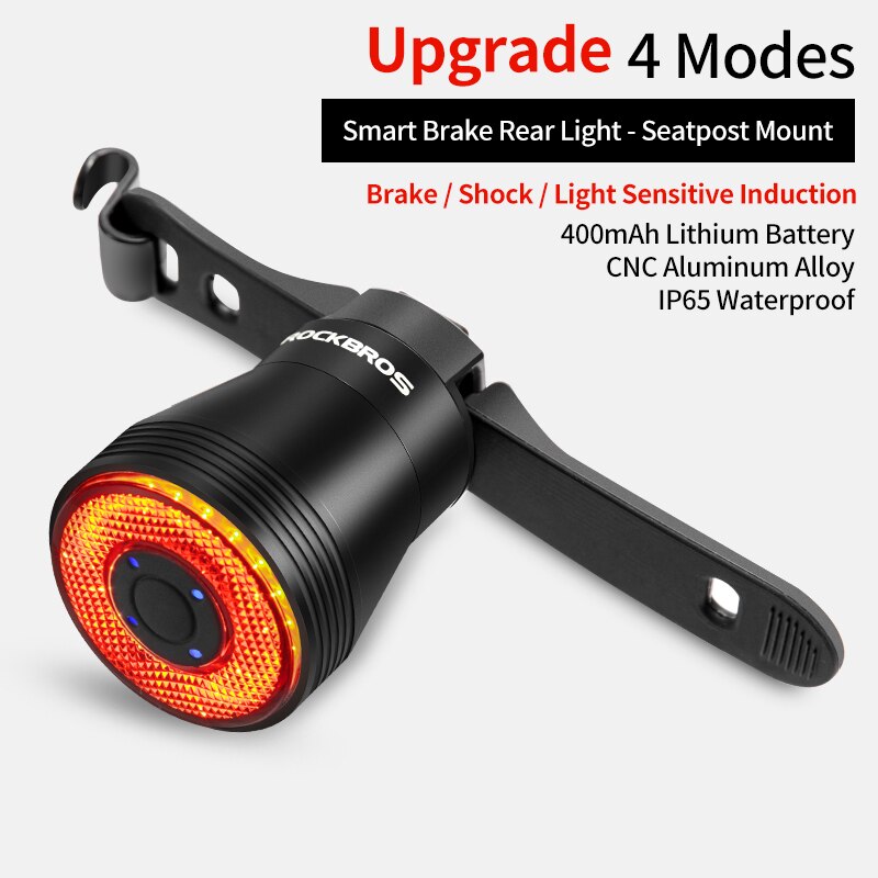 Rockbros sykkel smart auto bremsesensor lys ipx 6 vanntett led lading sykling baklykt sykkel baklys tilbehør  q5: Tl907 q 52