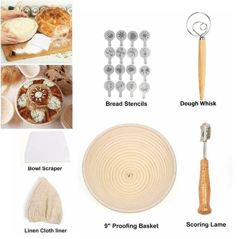 Baking Utensils Set Bread Proofing Basket Dough Scraper Knife Slicer Bread Lame Toos Sourdough Proofing Basket Bakery Tools