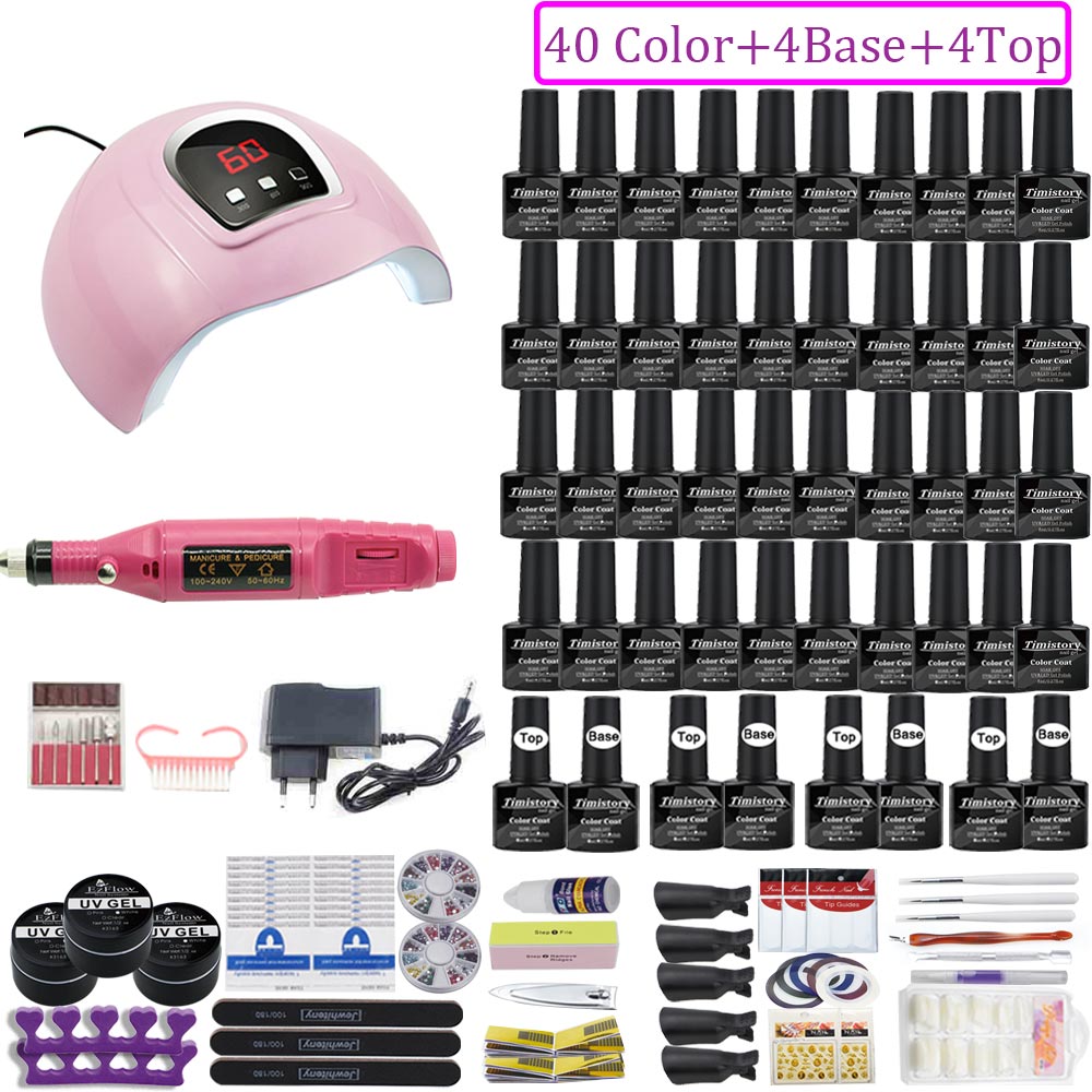 UV LED Lamp Nail Set Acrylic Kit 40&20 Colors Nail Gel Polish Manicure Set With 35000/20000 RPM Nail Drill Machine Nail Art Tool: X4-40GEL-mini