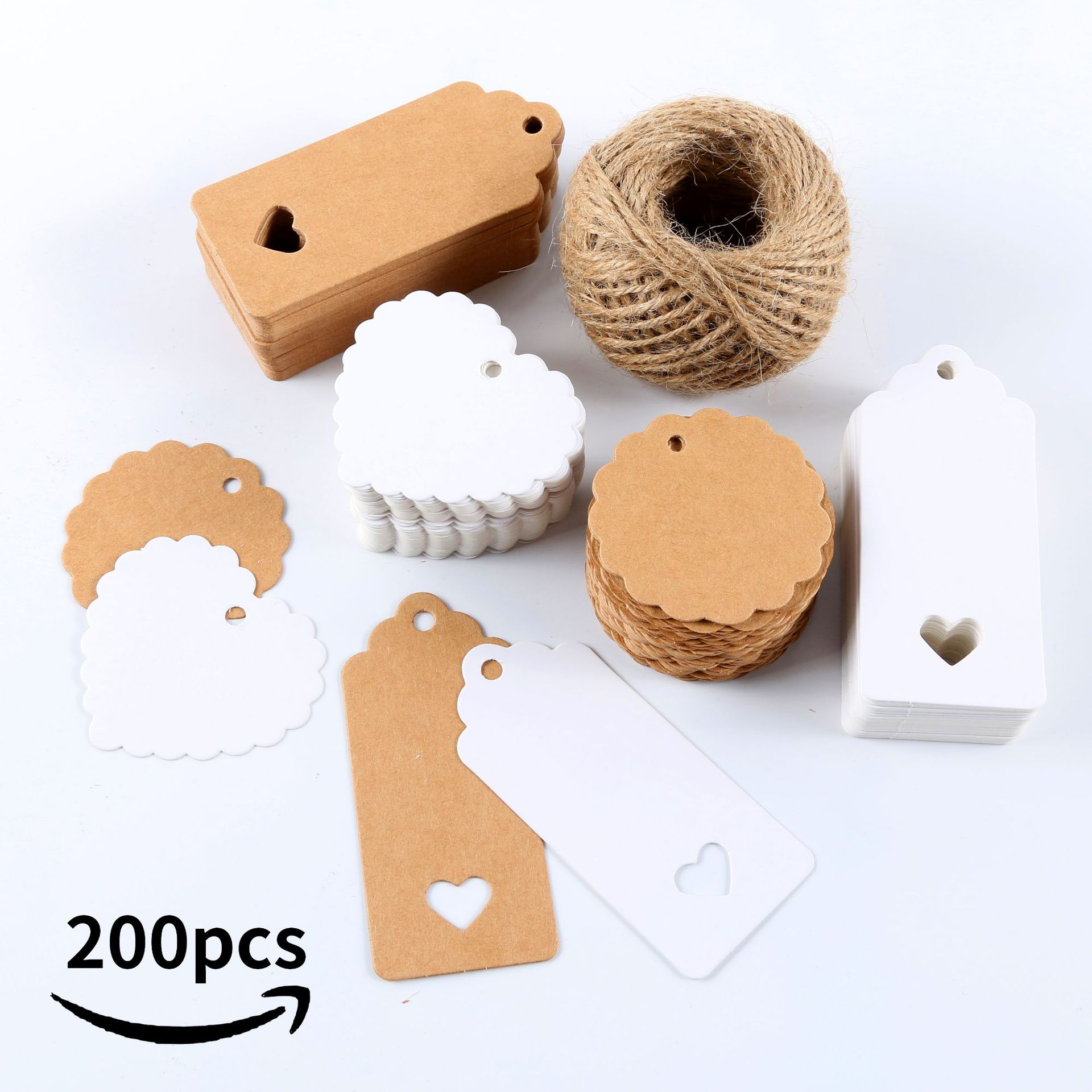 Etiquetas de papel hecho a mano con hilo de yute, Papel Kraft Natural, etiquetas de , papelería para manualidades, bricolaje, 200 Uds.