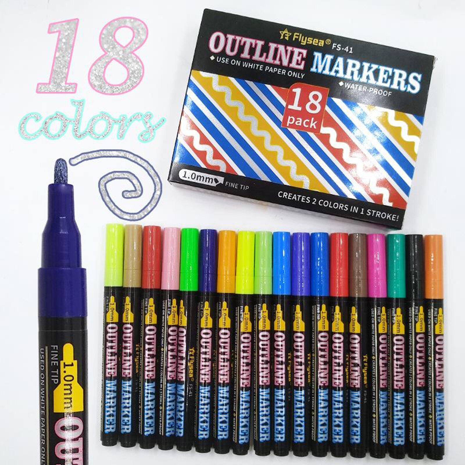 Rotuladores mágicos de doble línea para contorno, marcadores rotuladores para pintar y dibujar: 18 Colors