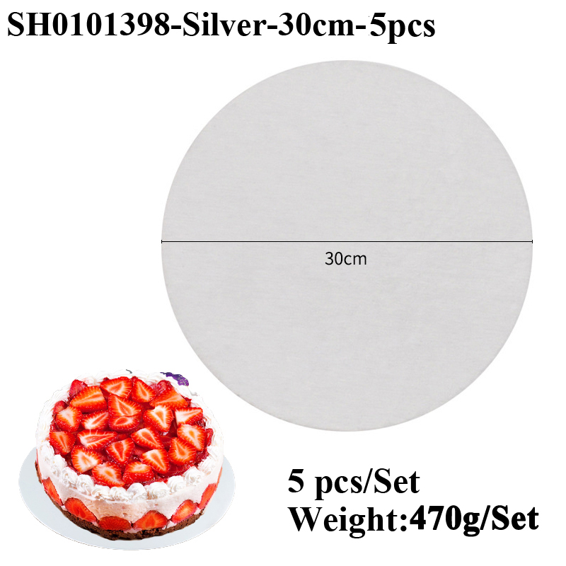 Silvery Coated Round Cake Board Diameter 10-33CM Available Circle Cardboard Base Dessert Tray Mousse Cake Decorating Supplies: Pink