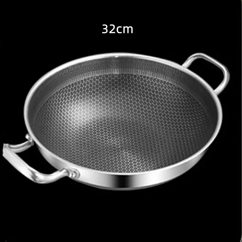 32cm 304 Stainless Steel Frying Pan Food Grade Non Stick Pan Honeycomb Pot Bottom Induction Cooker Gas Stove General Wok: WHITE / 16cm-25cm