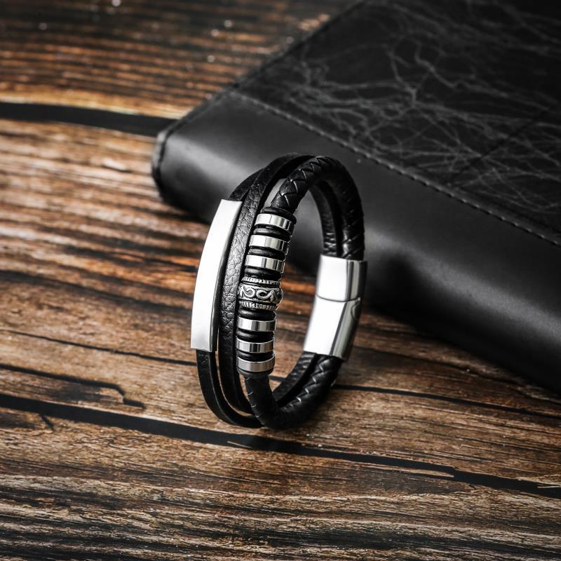 Lädersnöre armband armband herr rostfritt stål läder flätat armband herrsmycken