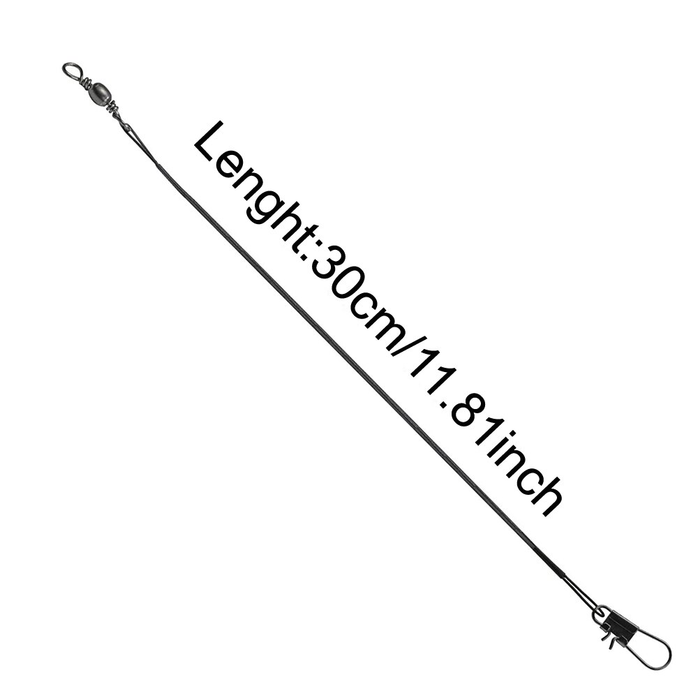 Fil de pêche en acier noir de 30cm, 100 pièces, avec baril pivotant, boutons de sécurité, leurres pivotants, matériel, accessoires