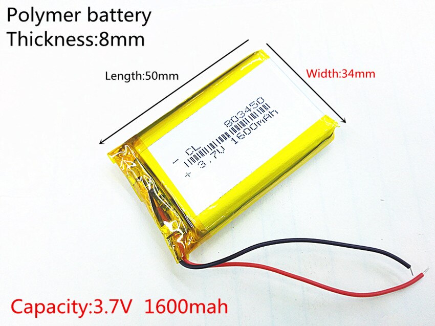 li-po 3.7V,1600mAH,[803450] PLIB ( polymer lithium ion battery ) Li-ion battery for dvr,power bank,mp3,mp4;record pen