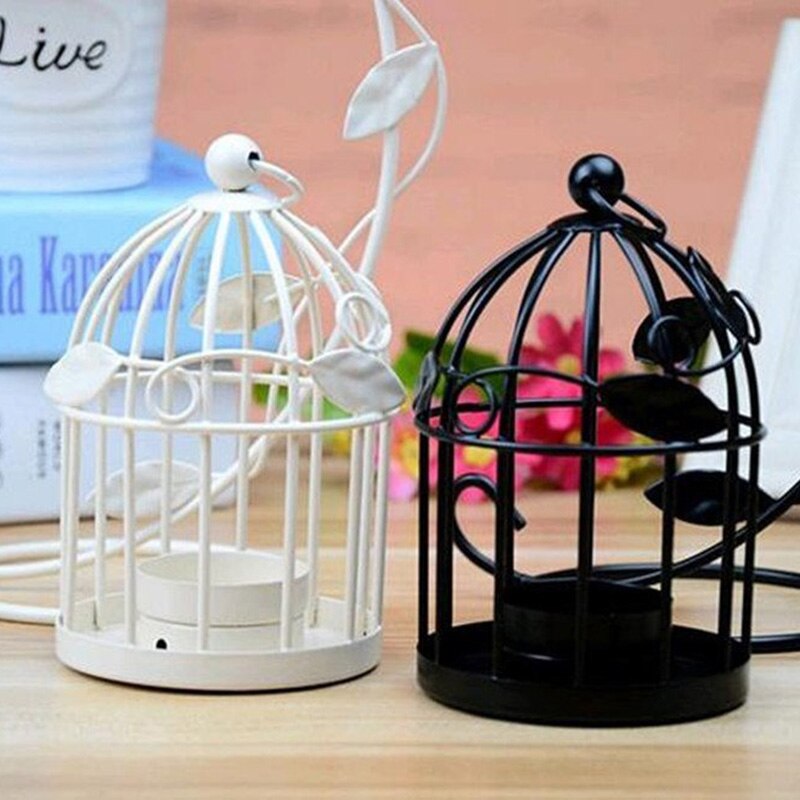 Portavelas jaula de pájaros de Metal candelabro de vela decoración de mesa de boda Vintage negro