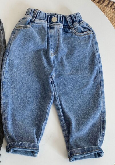 Jeans casual elastici in cotone primaverile per ragazzi e ragazze 2-6 anni pantaloni in denim per bambini all-match pantaloni per bambini: Blu / 6Y (tag size 130cm)