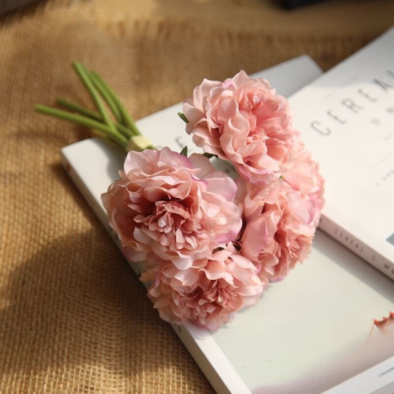3 bundter kunstige pæoner boligindretning tilbehør blomsterarrangement borddækning bryllup diy indendørs møbler: 2