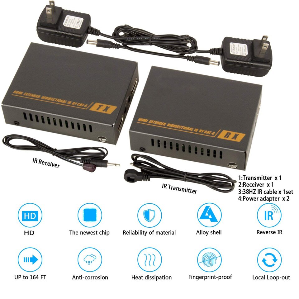 1080P 60m HDMI Extender HDMI Repeater Over Cat6 Cat7 Ethernet Kabels Met IR Functie RJ45 Zender TX/ RX HDMI Extender Loop