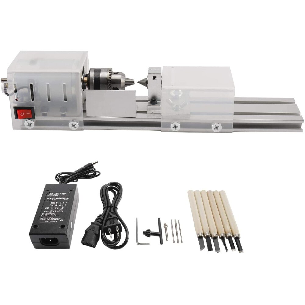 Mini Wood Lathe Machine Tools Lathe Standard Set DIY Woodworking Buddha Pearl Grinding Polishing Beads Drill Rotary Machine Tool: Silver US