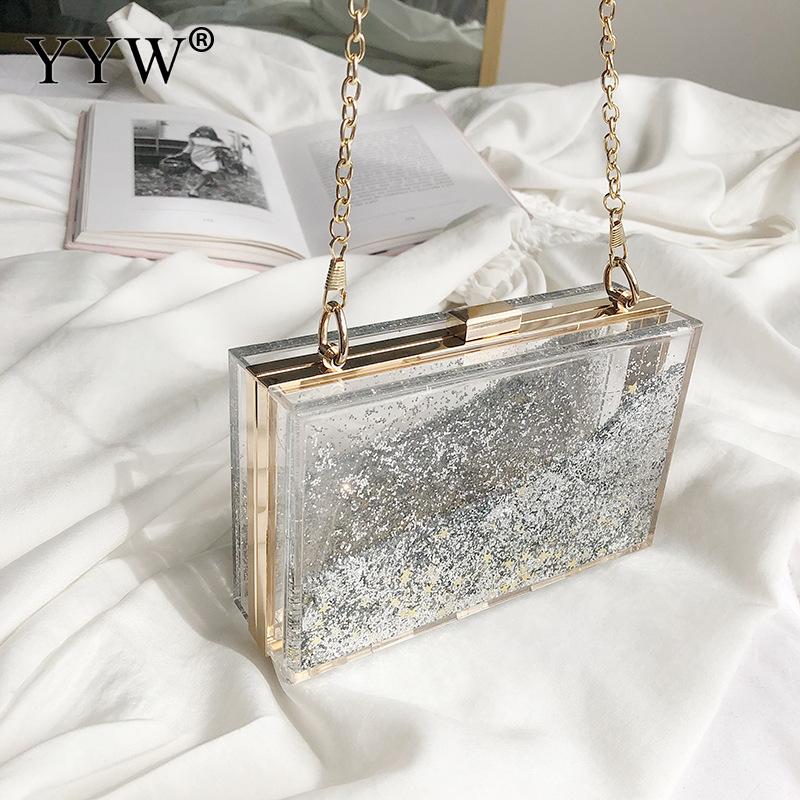 YYW Argento Rosa Acrilico Sacchetto di Sera Delle Donne di Spalla Femminile Borsa Della Borsa di Crossbody Della Borsa Carino Trasparente Vedere Attraverso La Casella di Frizione: silver