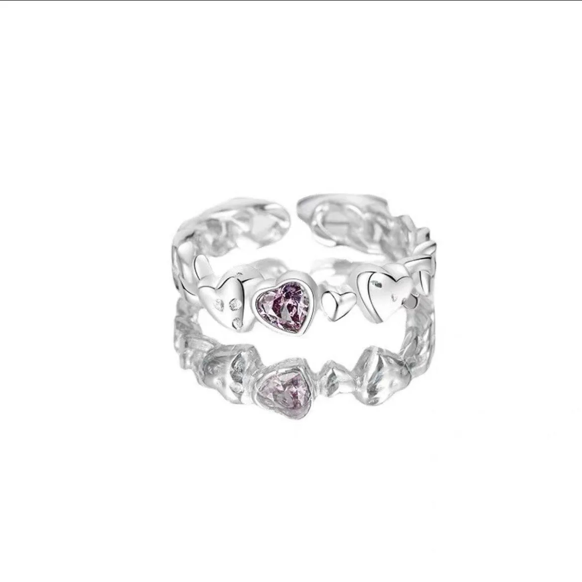 Kpop-Bague ouverte en forme de cœur pour femmes et filles, matiques de couple, rose, étoile, luxe, mariage, fête, de bijoux, Y2K, 2024: WHITE
