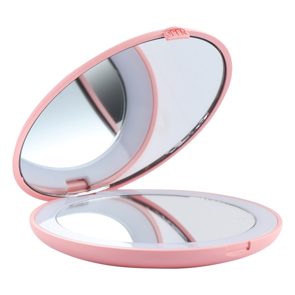 Miroir de maquillage grossissant Portable 10x Mini LED miroir rond miroir de voyage: Pink