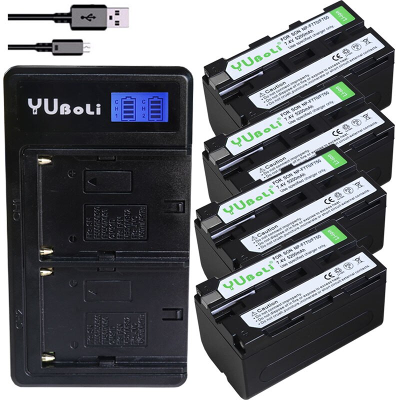 NP-F750 NP-F770 Battery 5200mAh + Dual LCD Charger for Sony Cameras: Charger and 4 Batteries