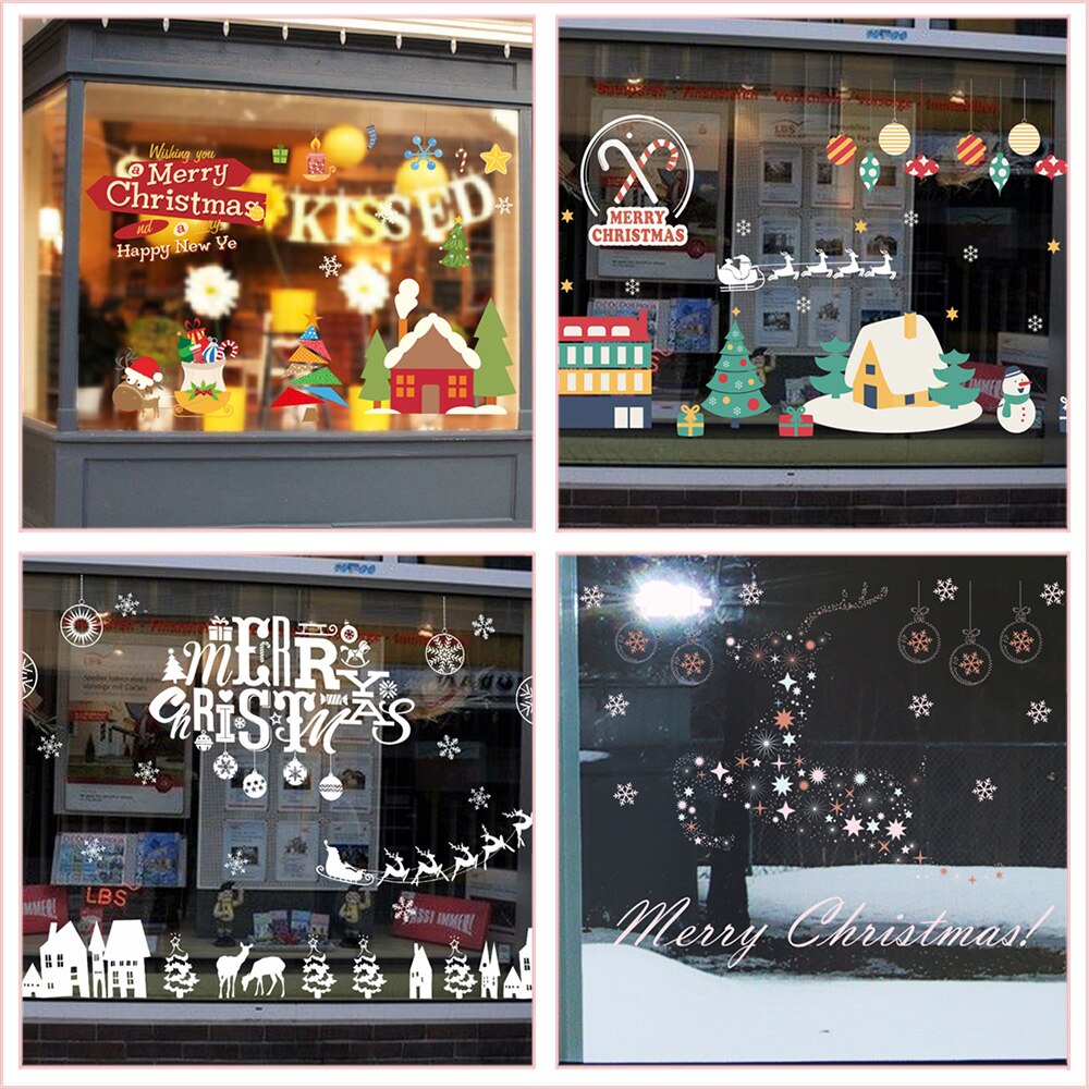 Kerst Elements Muurstickers etalage Office Home Decoratie Diy Kerstman Rendier Sneeuwpop Xmas Tree Snowfake Decal