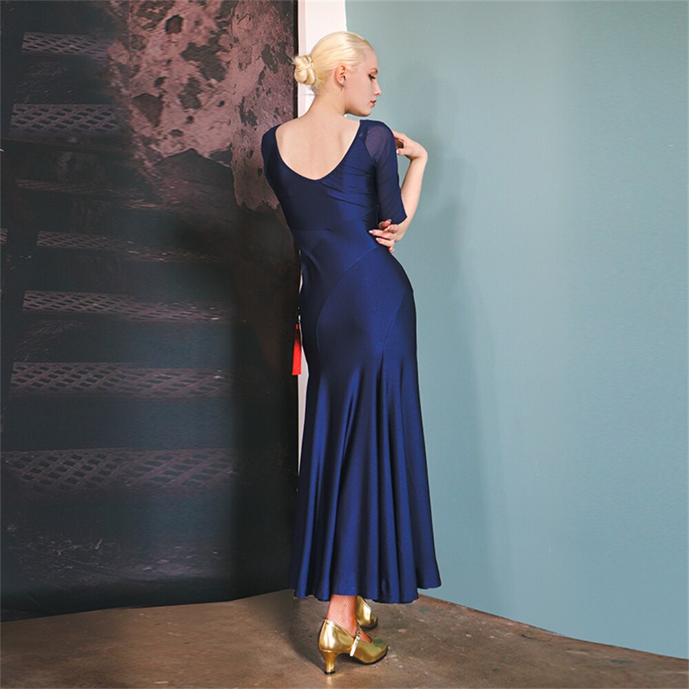 Modern Dance Dress for Women Long Sleeve Embroidery Latin Dance Competition Dresses Adult Performance Wear