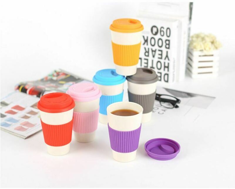 UK Reusable Bamboo Fibre Coffee Tea Cup Mug Wheat Straw Travel Cup with Silicone Cup Lid