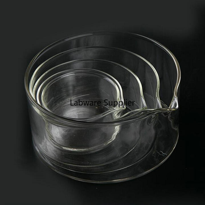Glas krystal fad, krystalliserende fad plat bund med tud til laboratorie dia 60/90/100/125/150/180mm