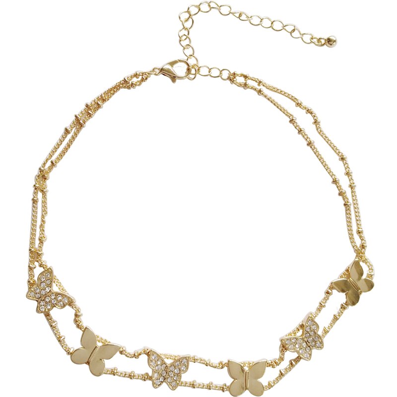 Koreaanse Mode Mooie Double Layer Choker Ketting Mooie Pave Vlinder Delicate Ketting 1071