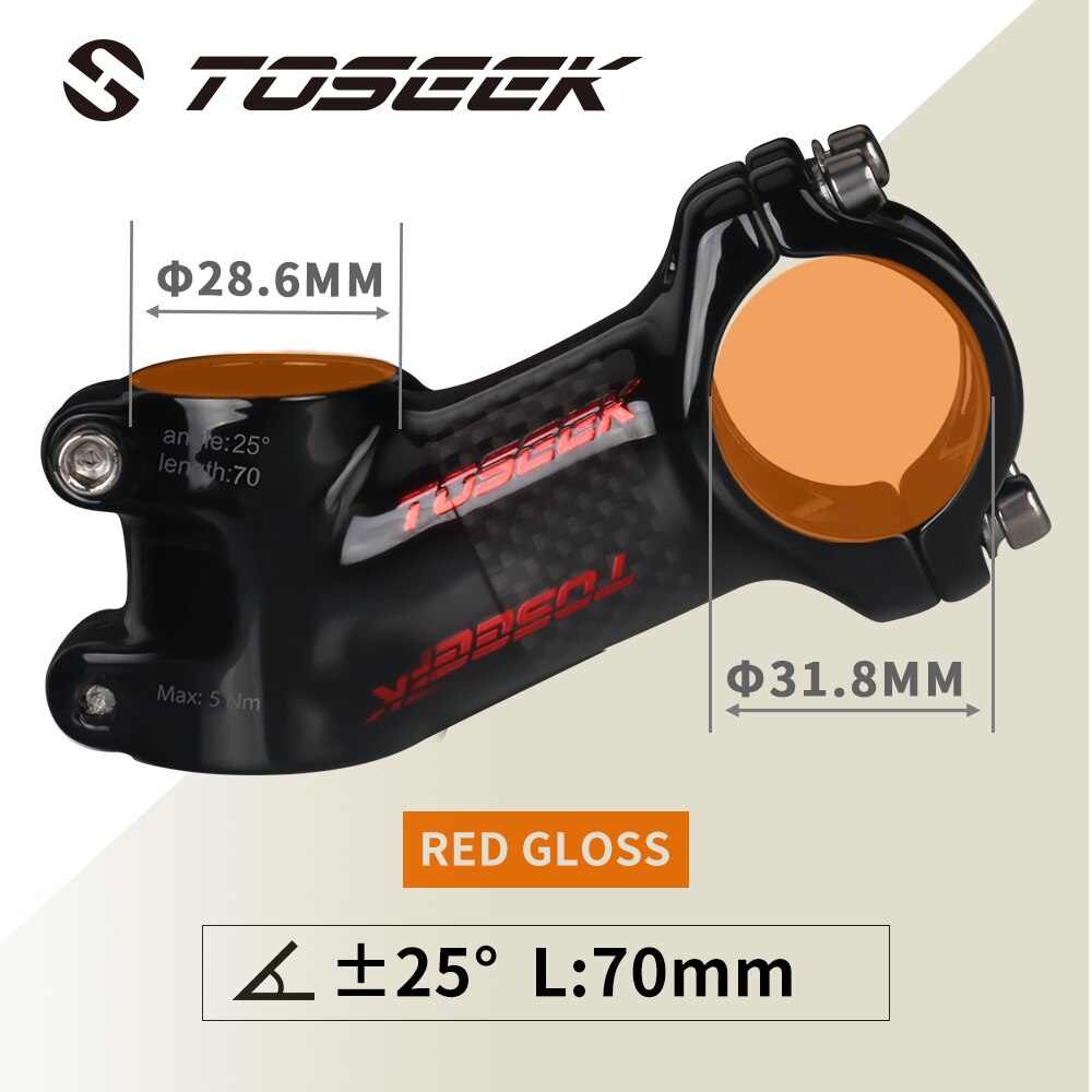 TOSEEK ZF-eins Kohlenstoff Stengel 25/35 Grad Mountainbike Vorbau 31,8mm Lenker Vorbauten 60/70/80/90/100mm Schwarz und verrotten Fahrrad Teile: ZFONE-rot25-70mm