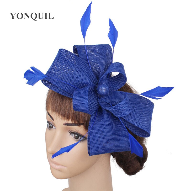 Blanc bow nouvelle mariée coiffe de mariage fascinator accessoires femmes plume coiffe maille cheveux chapeaux mariage bandeau: Bleu