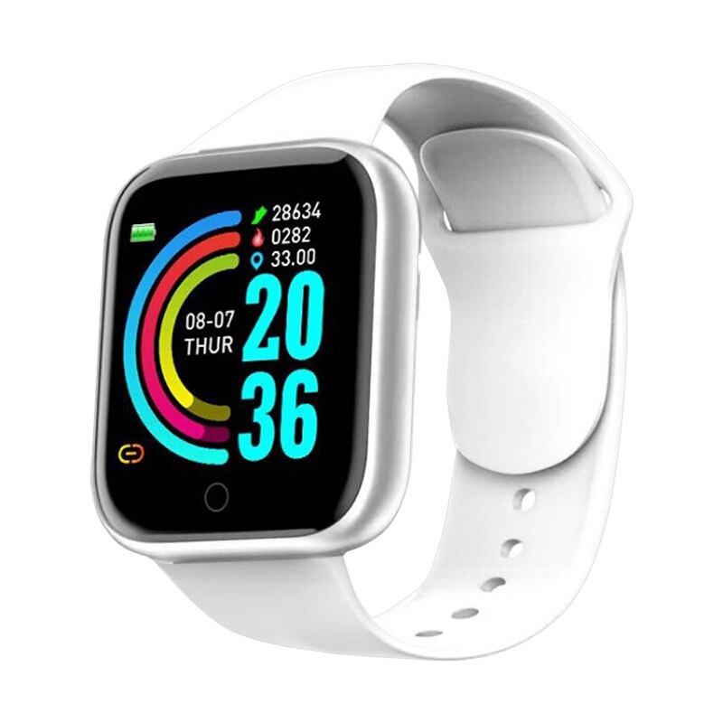 Smart Horloge Vrouwen Mannen D20 Smarthwatch Hartslag Gezondheid Monitoring Bloeddruk Sport Tracker Smart Polsband Bloed: White
