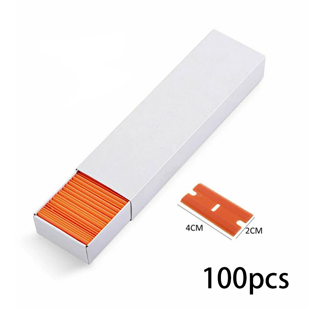 Plastic Razor Blade Scrapers Auto Glass with Blades Window Glue Remover Window Glass Clean Scraper Car Vinyl Wrap Tools Kit: black
