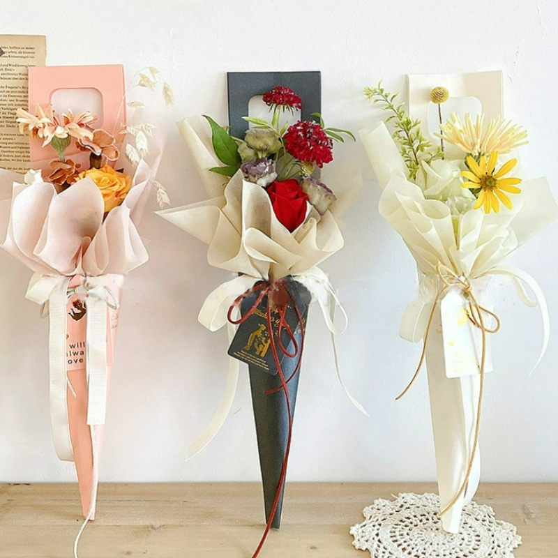 5/10/20Stck Hand-gehalten Einzelne Rose Nelke Blume Strauß Verpackung Kasten Taschen Hochzeit Dekoration blume Verpackung murmeln Schild