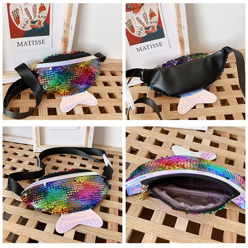 Riñonera de lentejuelas a la para niñas, bolso de cintura para niños, cinturón de pecho