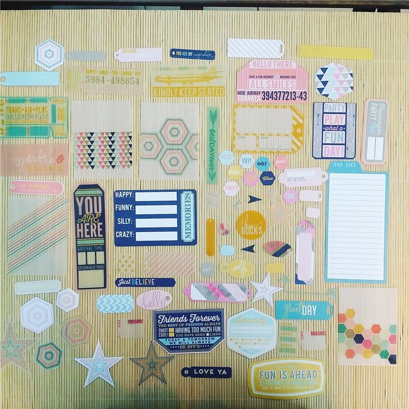 Tarjetas de PVC + PAPEL DE LA VIDA feliz, forma troquelada para planificador feliz de álbumes de recortes/fabricación de tarjetas/manualidades de proyectos de diario, 130 Uds.