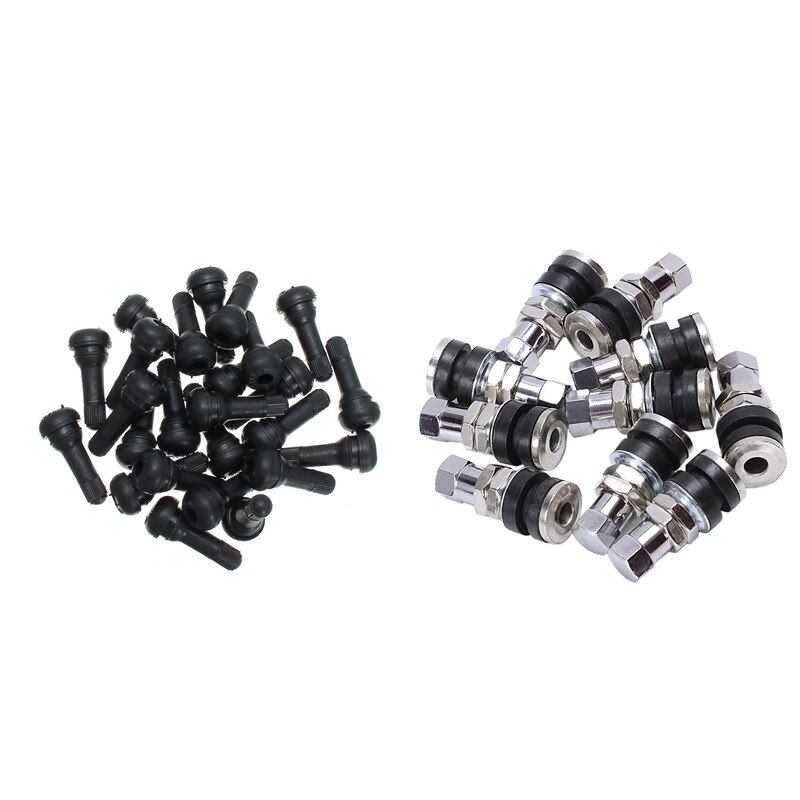 25 stuks  tr 413 rubberen tubeless vacuüm snap-in bandenventielen voor auto's, van aluminiumlegering & 10 stuks tubeless bandenventielen voor auto's, vrachtwagens en motorfietsen