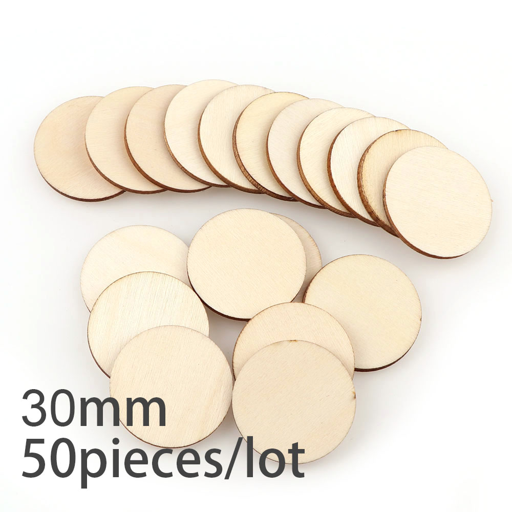 Discos de madera natural para manualidades, Base pulida para manualidades, bricolaje, decoración de pintura de de boda, 30-60mm, 10-50 piezas: 4-5cm