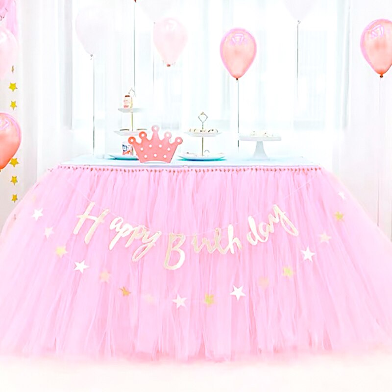 Tulle Tutu Table Skirt Tableware for Wedding Decoration Baby Shower Party Wedding Table Skirting Home Textile Finished Product: Light pink