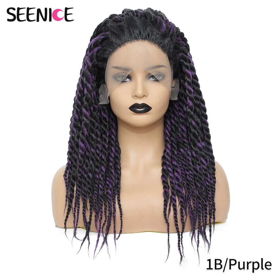 Box Braided Wig Lace Front Braid Wigs African American Synthetic Senegalese Twist Lace Long Straight Hair For Black Women Ombre
