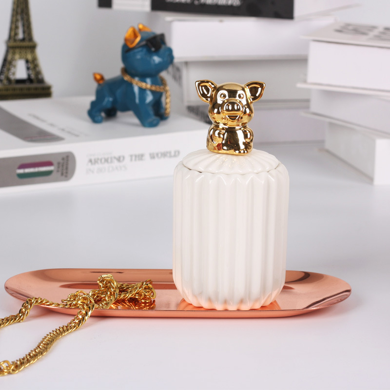 Pot de rangement en céramique plaqué or, pot de rangement, commode décorative, bijoux, cosmétiques, boîte de rangement, Animal mignon, artisanat de bonbons: T