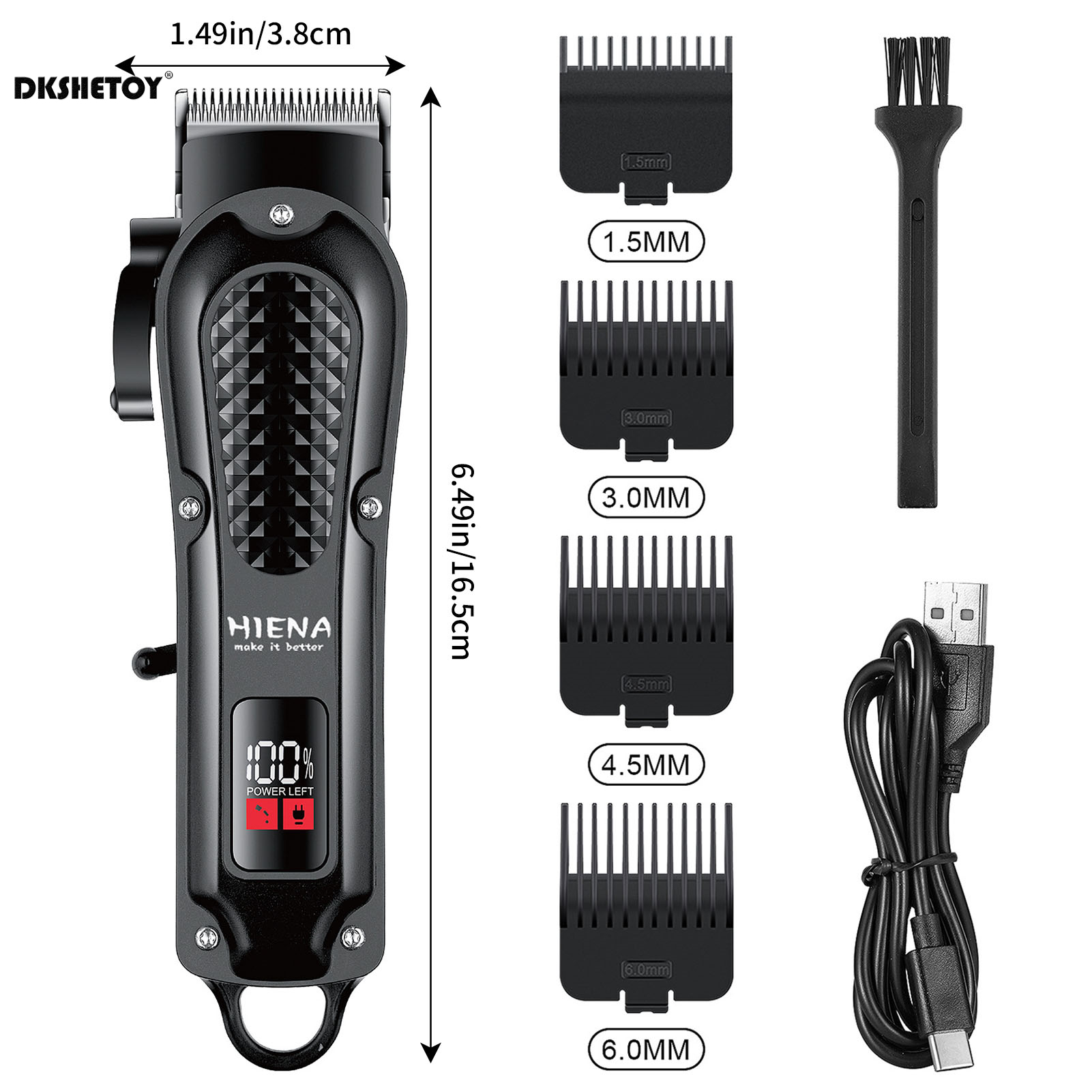 Cortadora de pelo eléctrica HIENA, cortadora de acabado de peluquero, cortadora de barba inalámbrica recargable por usb, HYN-212 de corte de pelo húmedo y seco
