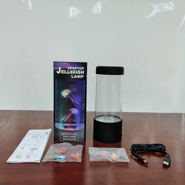 Mini acuario Artificial con luz LED para natación, pecera sensorial multicolor con burbujas, caja de peces, novedad de: 2Jellyfish 3fish USB