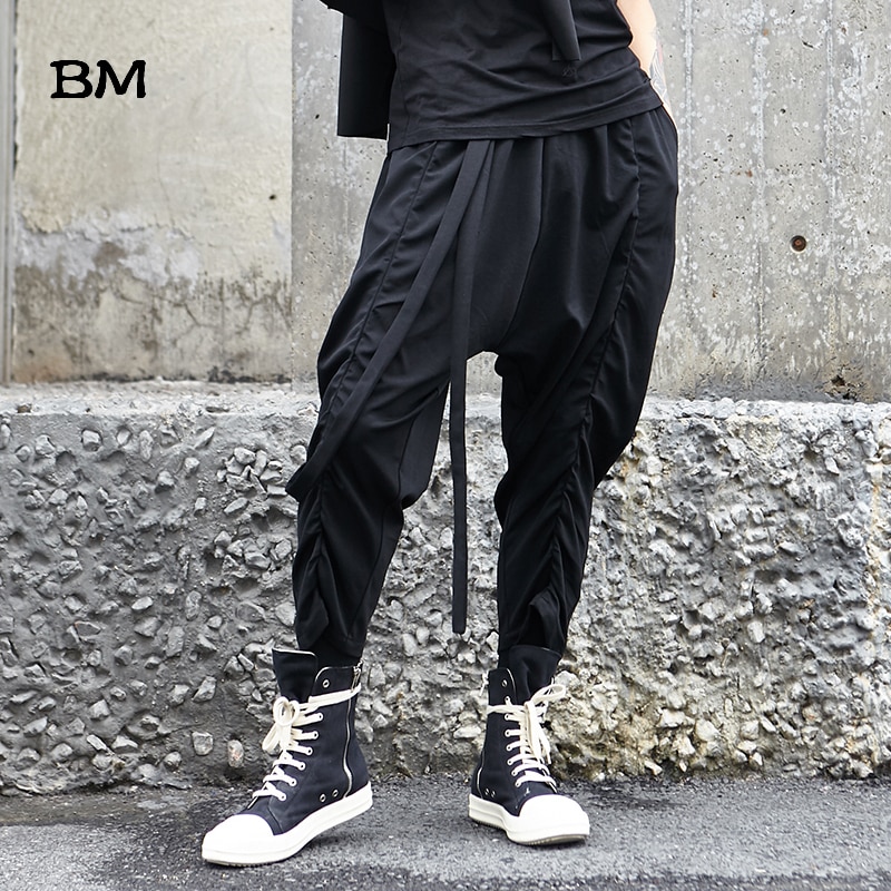 Mænd tøj punk gotisk sorte løse bukser streetwear hip hop harem bukser koreansk stil techwear afslappet hip hop bukser
