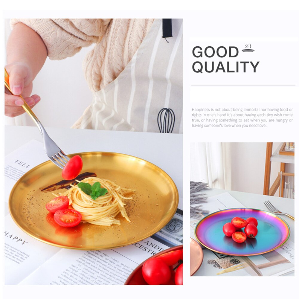 Stainless Steel Dinner Plates Restaurant Serving Tray Round Dessert Cake Snack Dishes Storage Plate Kitchen Supplies