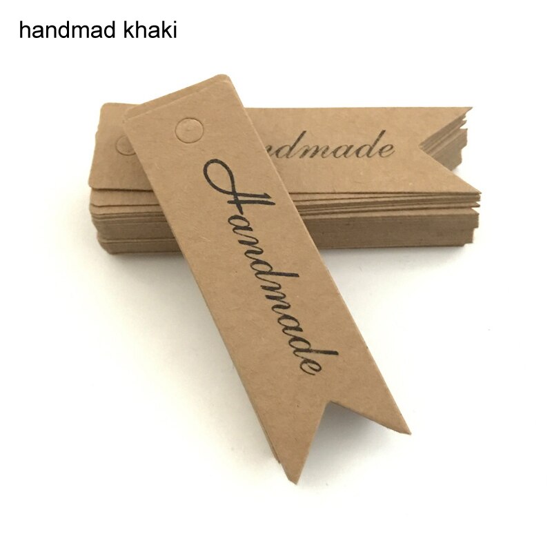 100 stk tags tøj tags små label logo tag kraft papir etiketter diy beklædning syning stof bogmærker: Handmad khaki