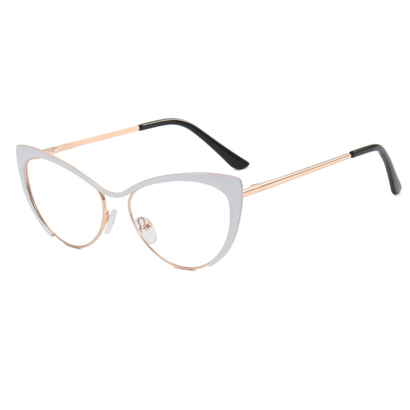 Shauna Anti-Blauw Licht Mode Vrouwen Cat Eye Optische Brilmonturen Lente Hinger Metalen Gradiënt Zonnebril UV400: Clear