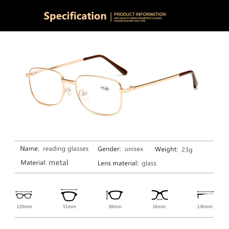 Metal Reading Glasses Resin Square Frame Diopter Presbyopia Men Women Alloy Droppshiping Gafas 200 250 150