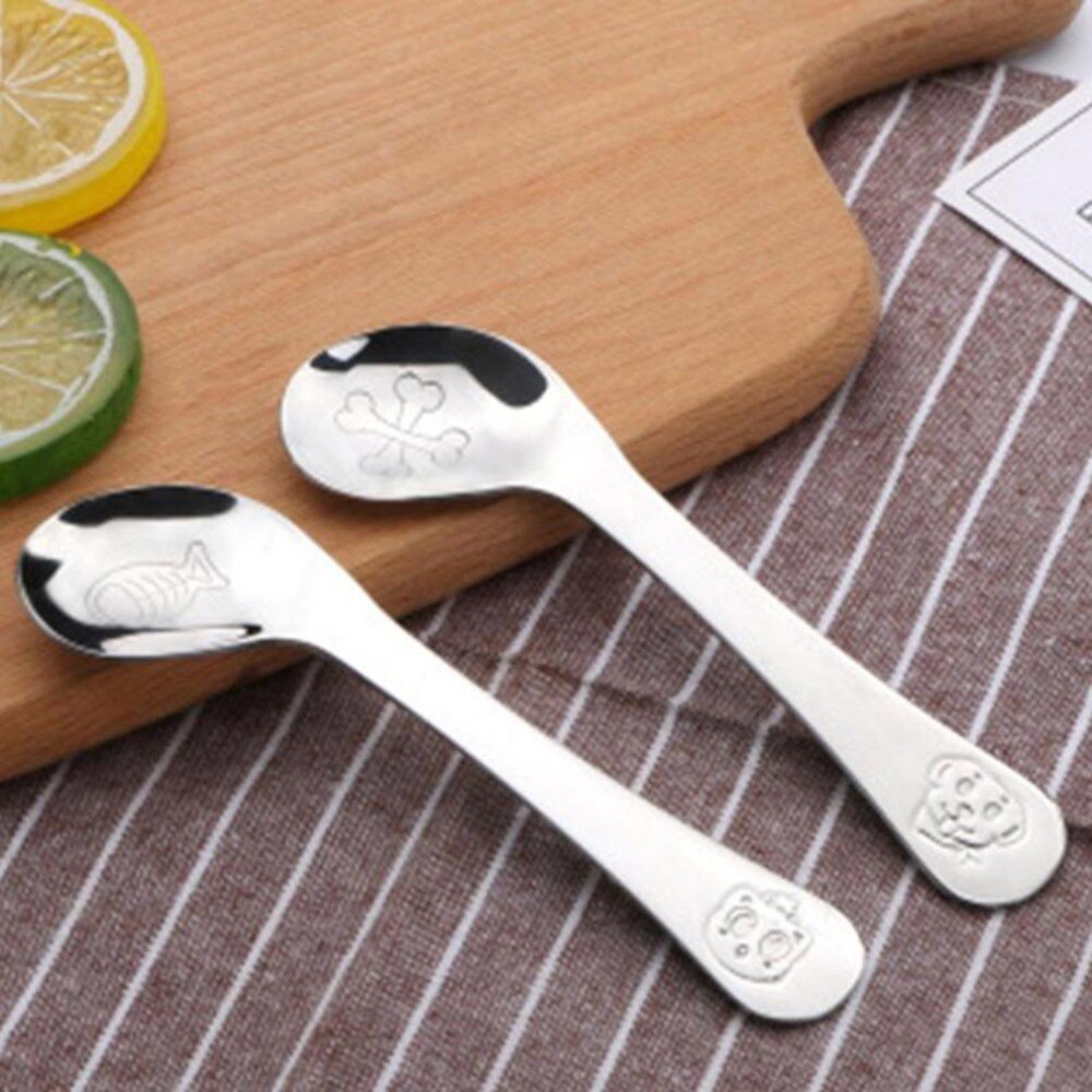 Enfants alimentation cuillère Style bébé infantile sûr cuillère en acier inoxydable cuillère courbe cuillère bébé pratique vaisselle