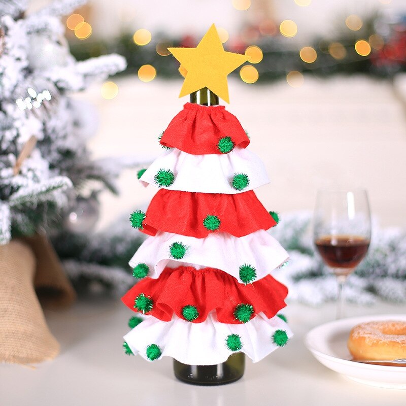 Christmas Tree Wine Bottle Cap Cover Set Christmas Party Table Decoration: Red and white