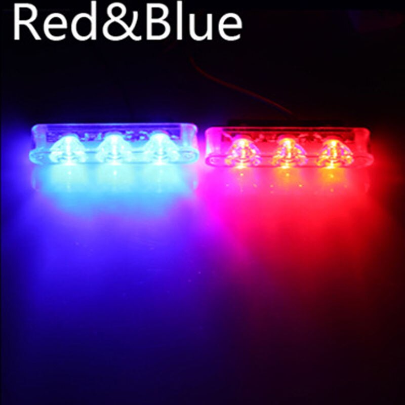2 stk 3 led 12v politi blitzlys blinkende advarsel led bagbremse signal led lys auto ambulance blitz lys nødlys d: Blå og rød