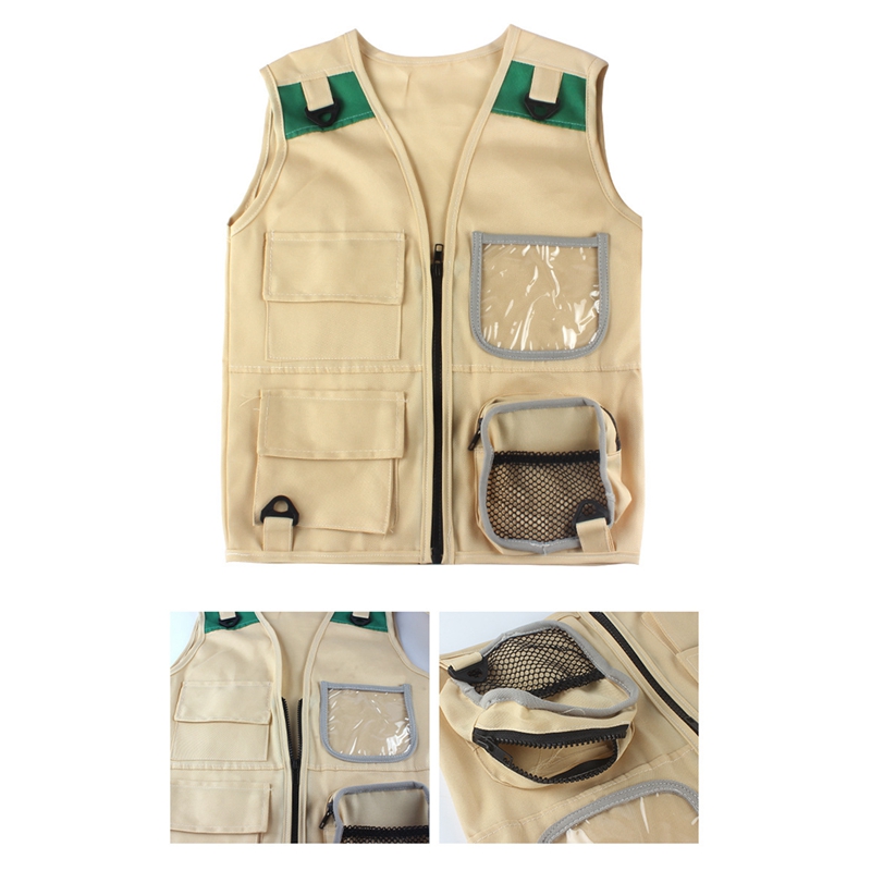 Outdoor Adventure Kit,Young Kid&#39;s Khaki Cargo Vest And Hat Comfortable And Durable Explorer Costume Role Play Toy