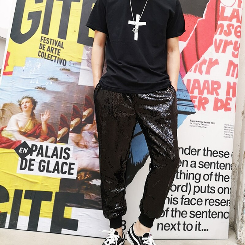 Silver Black Shiny Jazz Dance Pants Hip Hop Sreet Dance Costume Stage Wear Slack Nightclub Costume Performance Pants VDB1901