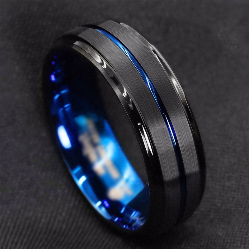 Anelli per fedi nuziali in tungsteno nero da uomo di moda 8mm Anello di fidanzamento con bordo smussato con scanalatura blu per gioielli da regalo di san Valentino maschile: 12 / nero